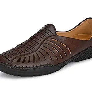 MACTREE Men Brown Flexible-Stitched Sole Premium Nagra Sandals nagz8-8