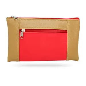 Beanskart Zipper Purse for Ladies | Womens Wallet | Ladies Leather Wallet |Pouches for Multipurpose use | Money Wallet (Almond-Red-Red Zip)
