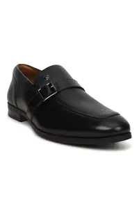 Louis Philippe Men Black Leather Slip Ons