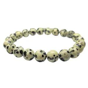 RRJEWELZ Natural Dalmatian Jasper 8mm Round Shape Smooth Cut Beads 7 Inch Stretchable Bracelet For Men & Women. Unisex Bracelet For Healing, Meditation, Prosperity, Gift & Luck|STBR_RR_11140_7.0
