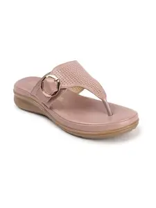 Carlton London Women Peach Comfortable Thong Sandal for Casual Wear, Party and Formal Wear with Platform Heels (38)