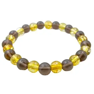 LKBEADS Smoky Quartz & Citrine Bracelet, Beaded Bracelet, Gift for Her, Gemstone Bracelet, Healing Bracelet, Friendship Bracelet, 8mm Beads, Crystal|8mm Round|Smooth|Yellow & Grey|SRC_LI_000685