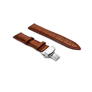 Ewatchaccessories 22mm Genuine Leather Watch Band Strap Fits CLASSIMA 8692 8733 TAN Deployment Silver Buckle