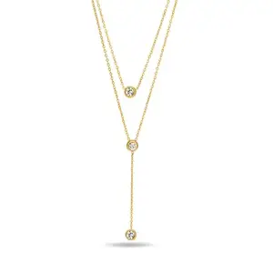 PALMONAS 18k Gold Plated Two Layered Solitaire Drop Necklace for Women - Gift for Girls & Women | Waterproof & Anti-Tarnish Necklace