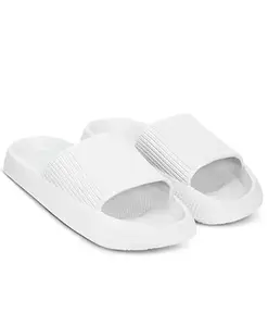 Comfortable Slip-On Slides with Ridged Sole, Grey (WHITE, UK Footwear Size System, Adult, Men, Numeric, Medium, 7)