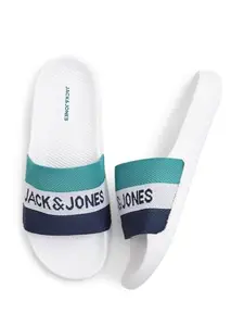 JACK & JONES White Logo Print Pool Sliders