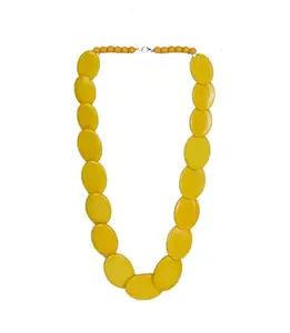 Stylish Resin Beads Necklace - Handmade Jewellery For Women, Tribal & Tibetan Inspired Coin Long Western Necklace For Every Occassion (Yellow)