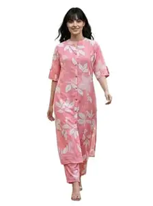 Winza Designer Floral Printed Collared Neck Cord Set for Women | Cotton Blend Kurta Set for Women Ethnic Kurta Co ords for Casual |4XL.5XL Plus Size Kurta with Pant (STO 6XL)