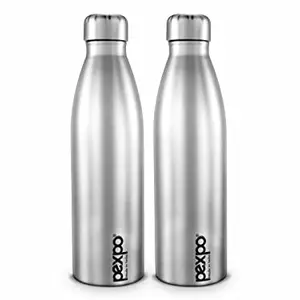 PEXPO Genro Stainless Steel Single Wall |Fridge Water Bottle| 1 Litre, Silver, Pack of 2|Narrow Mouth with Screw Cap| Easy Grip|Home, Office, Gym, School, Yoga, Trekking, Men, Women & Kids