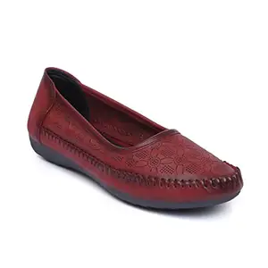 Zoom Shoes Women's Lightweight Premium Leather Stylish Slip on casusal/Party/Ethinic wear Ballet/bellerinas/Bellies Flat NV-101 Red