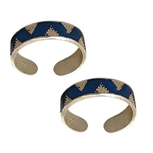 Sahiba Gems Silver Blue Color Toe Ring Bichhiya With Arrow Design For Women ~ 2 Pieces