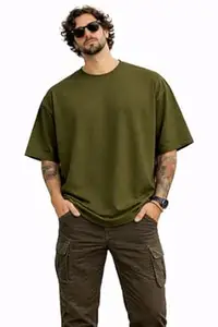 AngelUrza Oversized T-Shirt for Men | Heavyweight 100% Pure Cotton Bio-Washed Combed | Boxy Drop Shoulder Plain Solid Round Neck Half Sleeve Baggy Fit Casual Streetwear Summer Basic Tee