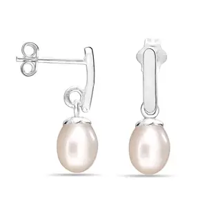 LeCalla 925 Sterling Silver Freshwater Pearl Earrings for Women | BIS Hallmarked Statement Handmade Dangle Drop Earrings Gift for Her 19MM