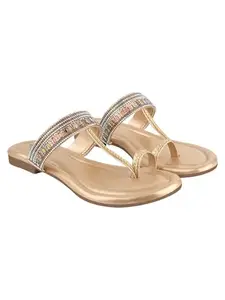Shoetopia Chic Comfort Golden Kolhapuri Flats For Women & Girls /EU42