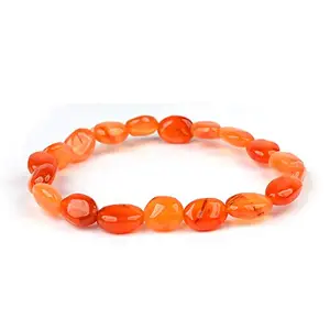 Crystu Natural Carnelian Bracelet Crystal Stone Oval Bead Bracelet for Reiki Healing and Crystal Healing Stones (Color : Red/Orange)