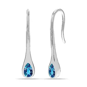 LeCalla 925 Sterling Silver BIS Hallmarked Lightweight Italian Design Pear-Shaped Blue Topaz Zirconia Water Drop French Hook Small Drop Dangle Earrings for Women 30MM