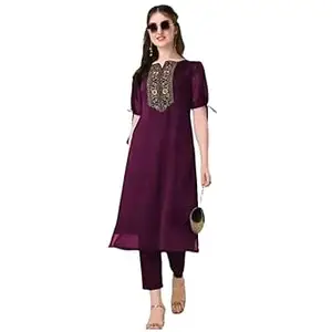 Zarivaah Women’s Embroidered Kurta Set with Pants | Straight Kurti for Women | Ethnic Wear Kurta Set