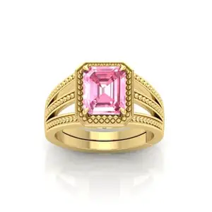 MBVGEMS Pink Sapphire Ring 14.00 Ratti Certified AAA++ Quality Natural Pink Sapphire Gemstone Ring Gold Plated for Men and Women's