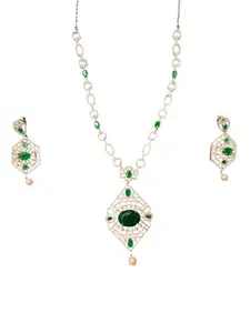 Necklace with Earstud, Silver Necklace with Stud, Green Stone Necklace with Green Stud