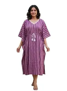 Crafts Moda Women's Cotton Kaftan - Night Dress Loungewear Relaxed Fit Midi Dress - Free Size Kantha Work Caftan