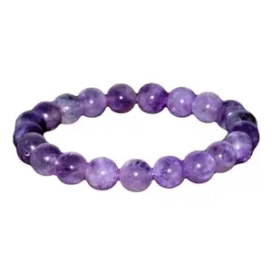 RRJEWELZ Natural Lavender Amethyst Round Shape Smooth Cut 10mm Beads 7.5 inch Stretchable Bracelet for Healing, Meditation, Prosperity, Good Luck | STBR_04985