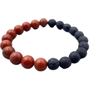 LKBEADS Red Jasper and Black Lava Bracelet, Beaded Energy Bracelet, Grounding & Healing Jewelry, Natural Stones for Balance|8mm Round|Smooth|Red &Black|SRC_LI_000491