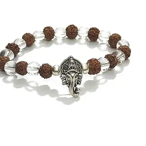 ASTROGHAR God Ganesh Ji Shree Ganesh Clear Quartz & Rudraksha Crystals Stretch Bracelet