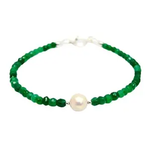 LKBEADS Silver Plated Bracelet with Green Faceted Green Onyx Beads – Round 3mm – 7 inch Adjustable – For Men & Women|LK_STACK_03564