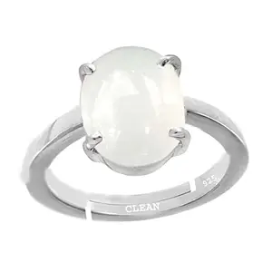 Clean Gems Moonstone/Chandrakant 9.25 Ratti or 8.5 Carat Astrological Certified Natural Gemstone bis Hallmark 925 Sterling Silver Adjustable Ring for Unisex - nvr4925