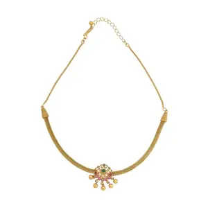 Kushal's Fashion Jewellery Ruby-Green Gold Plated Ethnic Antique Necklace - 431244