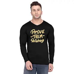 Fashions Love Men Cotton Full Sleeve V Neck Prove Them Wrong Printed T Shirt FSVB-0327-L Black