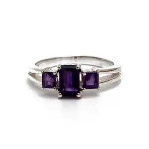 Hiflyer Jewels Natural Purple Amethyst Three Gemstone Ring For Her 925 Sterling Silver Jewelry Gift For Women and Girls (16)