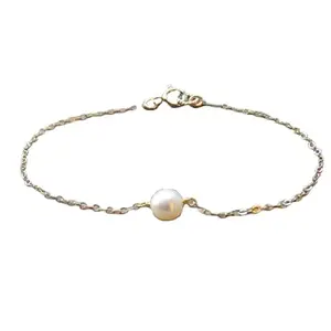 LKBEADS Silver Plated Bracelet with White Smooth Fresh Water Pearl Beads – Round 10mm – 7 inch Adjustable – For Men & Women|LK_STACK_02969