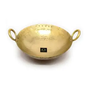 NYRAPure Brass (Pital) Handmade Wok Kadai/Kadhai/Karahi for Cooking (Large - 2.5 LTR)