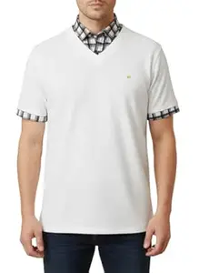 PRASHIV ENTERPRISEE Men’s Short Sleeve V-Neck Polo Shirt with Plaid Collar – Casual Slim Fit Layered Style Breathable Summer T Shirt for Men
