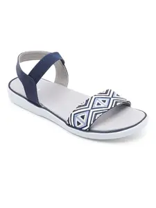 V-WALK Women's Back-Strap Casual Flat Sandals for Women with Arch Support | College, Work, Smart-Casuals, Shopping, Outdoor Sandals for Women | Navy