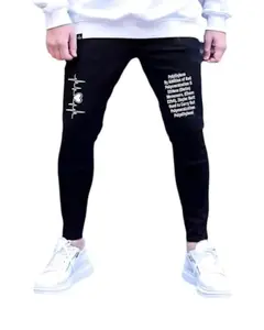 M2M FASHION Men's Printed Regular-fit Mid-Rise Denim Jeans Pant Black
