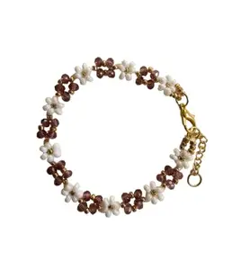 Glass Seed Bead Bracelet White Golden Brown | Daisy Beaded Bracelet | Colourful Glass and Seed beaded Bracelet | Handmade Flower Bracelet