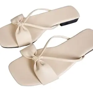 PRIYANSH FASHION Casual Flip Flops Slippers For Girls Women, cushioned Comfortable Chappals, (CREAM, UK Footwear Size System, Adult, Women, Numeric, Medium, 9)