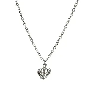 Uniqon (Small Size) Metal Stylish & Fancy Silver Plated Chrome Finish WaheGuru Ji Punjabi Khanda Sikh Sardar Khalsa Symbol Logo Locket Pendant Necklace With Chain Religious Spiritual Jewellery Set