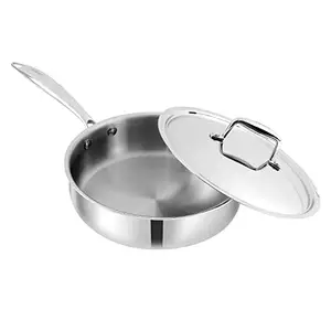 Vinod Platinum Triply Stainless Steel Sautepan with Lid - 2.6 Litre, 24 cm | For Curry / Stir-Fry / Deep-Fry /Sauté / Roast | Induction and Gas Base | 5 Year Warranty - Silver price in India.