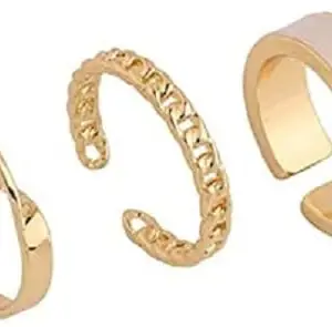 Rubique Combo Of 3 Oil Drop Ring Gold Plated Adjustable Women Ring Set Brass Gold Plated Ring Set - Set of 3