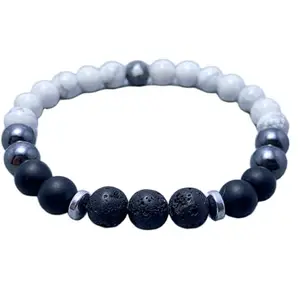 LKBEADS Howlite Bracelet, Lava Onyx Hematite Beaded Bracelet, Gemstone Gift for Her, Healing Friendship Jewelry, 8mm Beads|8mm Round|Smooth|Multicolor|SRC_LI_000794