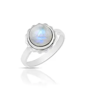 MAHAL JEWELS Rainbow Moonstone 925 Sterling Silver Handmade Designer Engagement Style Ring For Girls