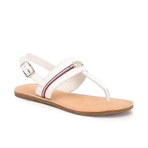 Tommy Hilfiger Leather Solid White Women Flat Sandals (F23HWFW060) Size- 39