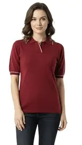 LASOON Women's Regular Fit Polo T-Shirt | Premium Viscose Collared Neck Top with Contrast Tipping | Half Sleeve Smart Casual Office T-Shirt for Women & Girls