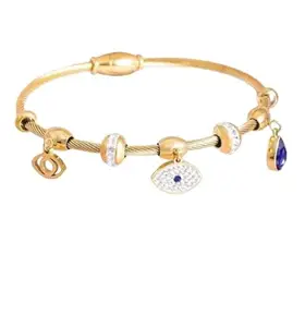 Evil Eye Gold-Plated Charm Bracelet, 22K Plated Stainless Steel, Crystal Embellished