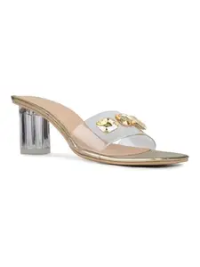 Inc.5 Womens Golden Transparent Square Toe Party Wear Block Heel Sandals