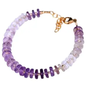 LKBEADS Gold Plated Bracelet with Multicolor Faceted Shaded Amethyst Beads – Rondelle 6mm – 7 inch Adjustable – For Men & Women|LK_STACK_06048