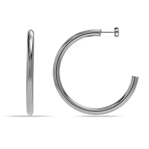 LeCalla Rhodium Plated Large C Hoop Earrings for Women and Girls 50 MM